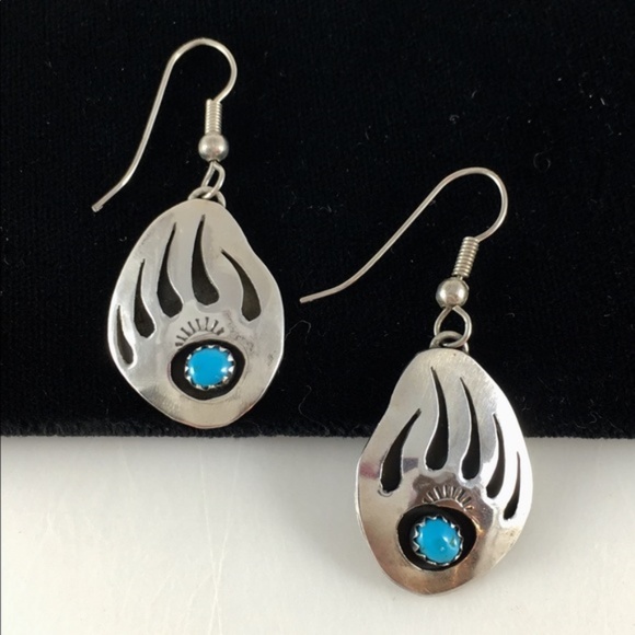 Unbranded Jewelry - Silver Turquoise Bear Claw Earrings Santa Fe NA